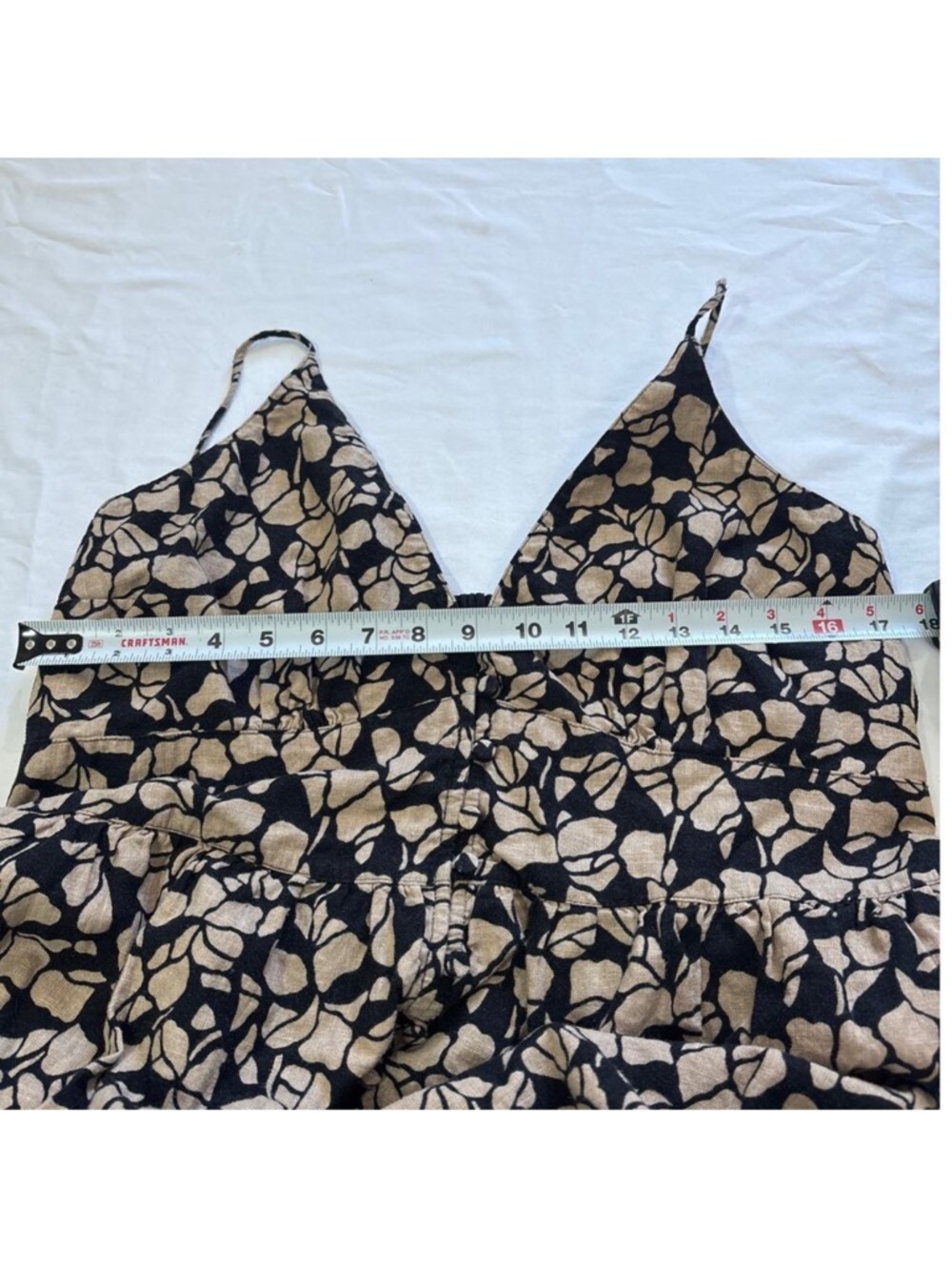 Abercrombie & Fitch Womens XL Linen Blend Tan/Black Floral Midi Dress Ethreal - Picture 12 of 12